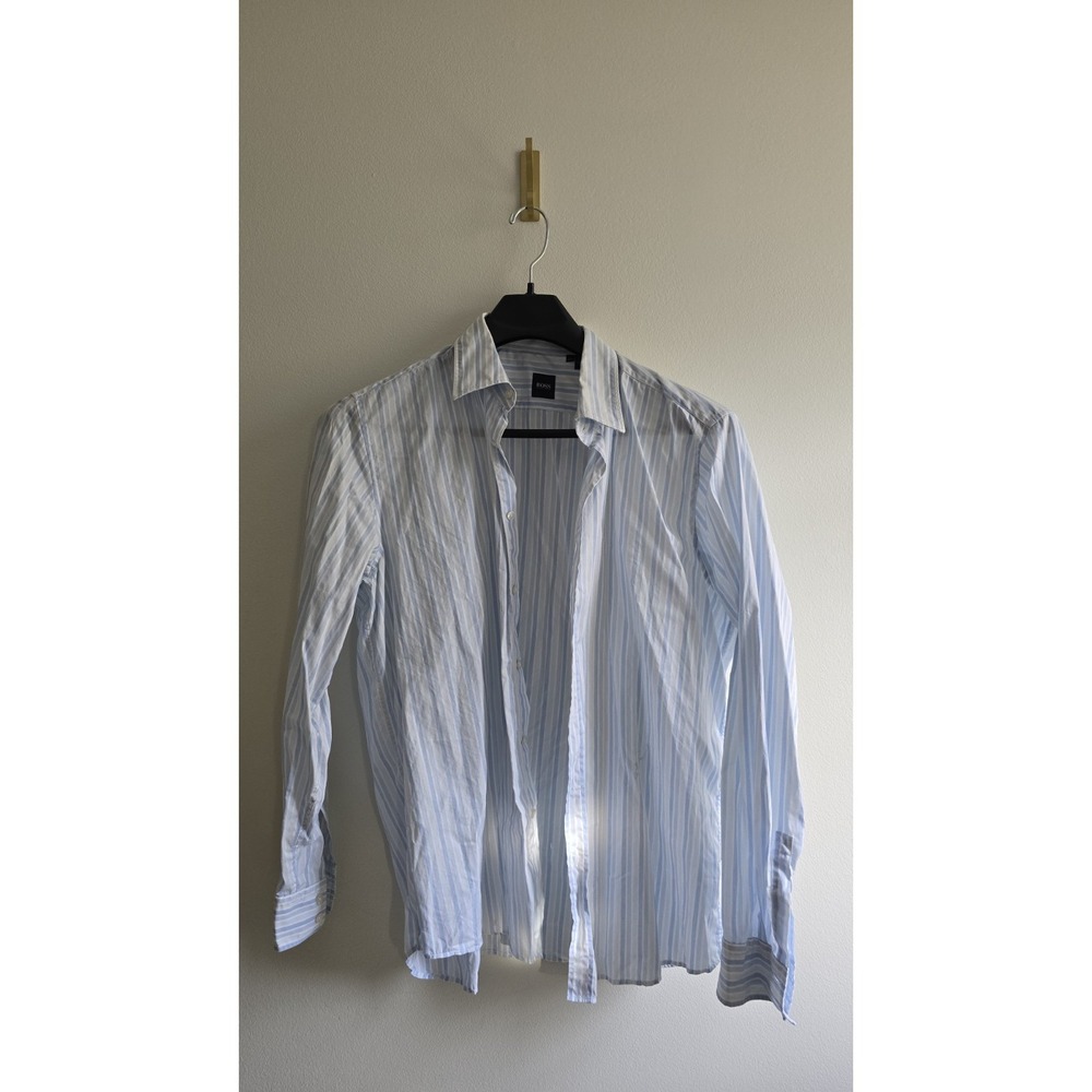 Hugo Boss BOSS Dress Shirt Mens XXL Blue White Stripe Button Down Long Sleeve